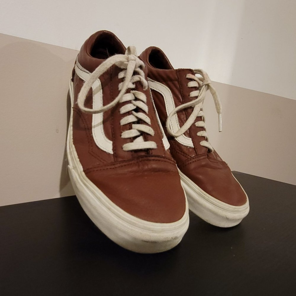 Leather Maroon and White Vans